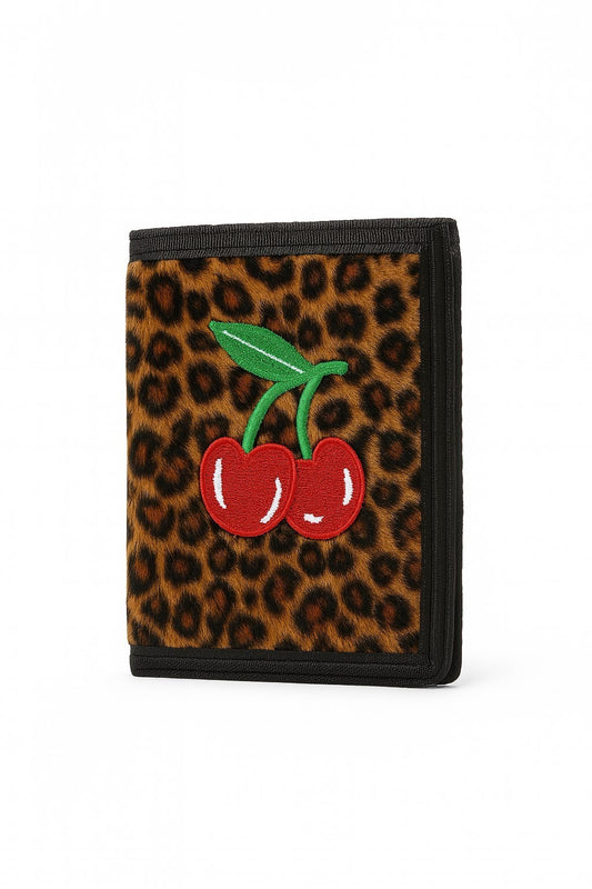 Geldbeutel Leopard Plüsch mit Kirsche Geldbörse Portemonnaie Rockabilly Gothic