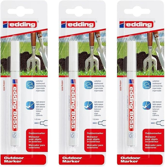 3x Edding 8055 Weiß Outdoor Marker 1-2 mm Permanentmarker Wasserfest Stift