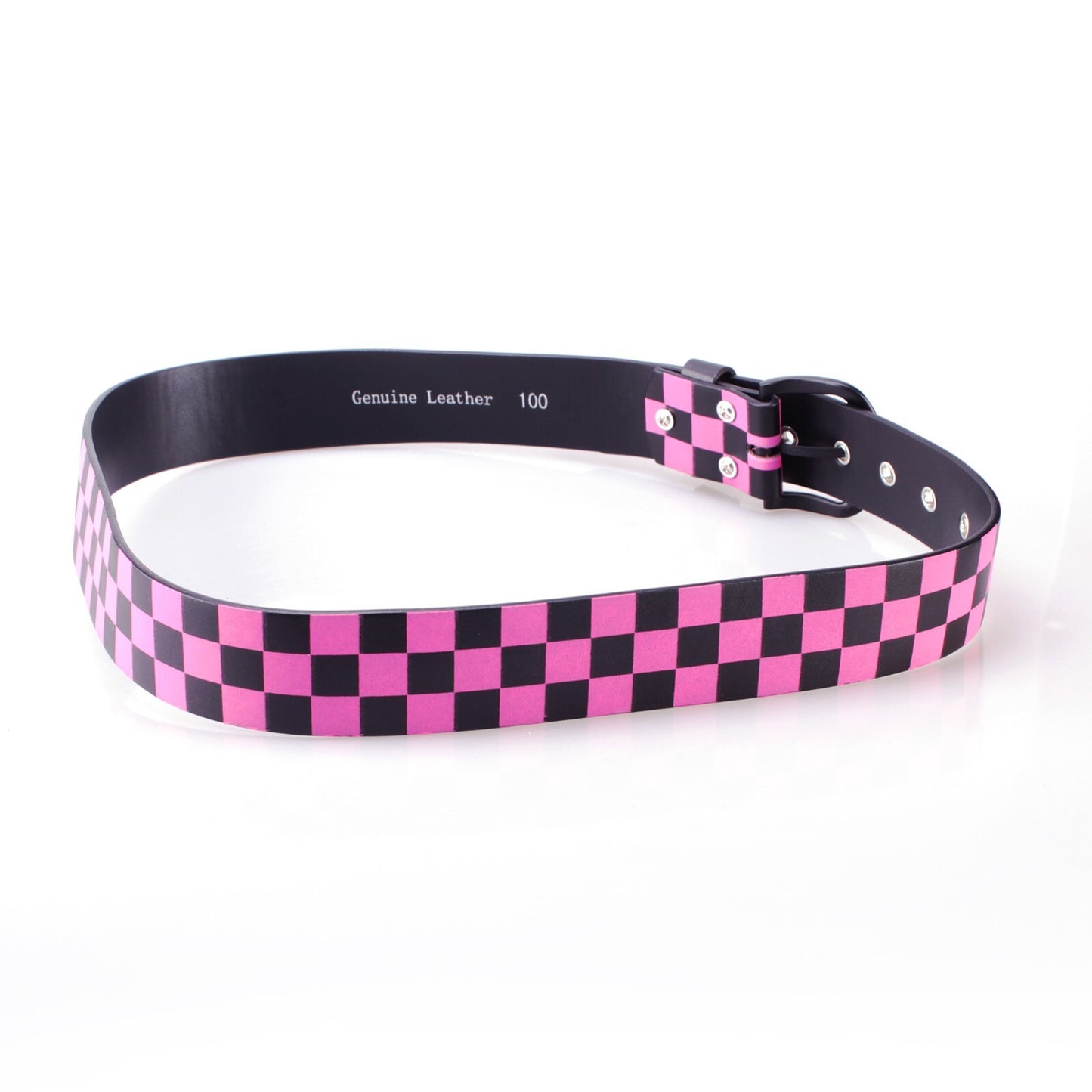 Ledergürtel Schwarz/Pink kariert Unisex Gürtel Belt Jeansgürtel Karomuster Mode Damen