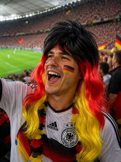 5x Perücken Glatt Deutschland Fanartikel Fußball Fußballfans WM Schwarz Rot Gold