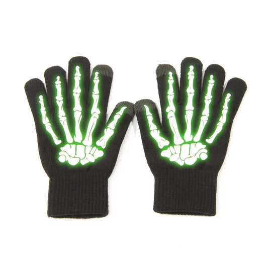 Touchscreen-Handschuhe in Schwarz mit Skeletthand Glow in the Dark Halloween