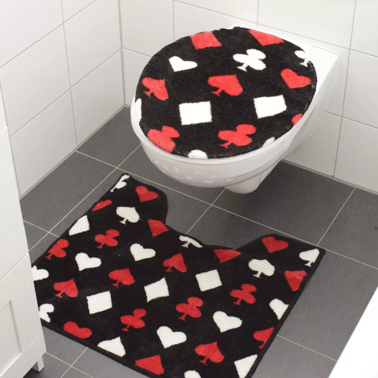 Badgarnitur 2-teilig Kartenspiel Design WC Vorleger Badezimmer Set Teppich Bad