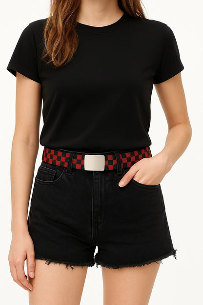 Gürtel Belt Schwarz Rot Karo Schachbrett 120 cm Hüftgürtel Jeansgürtel Stoffgürtel
