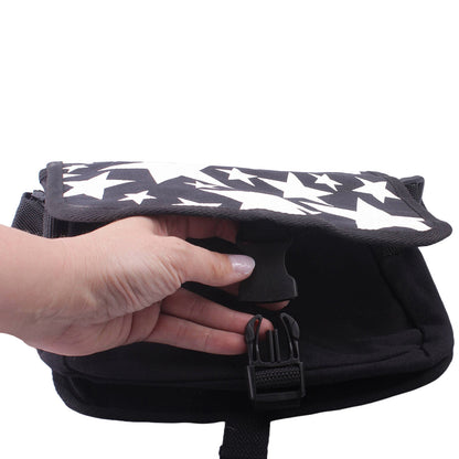 Schwarze Damen Schultertasche Handtasche mit weißen Sternen & Überschlag verstellbar