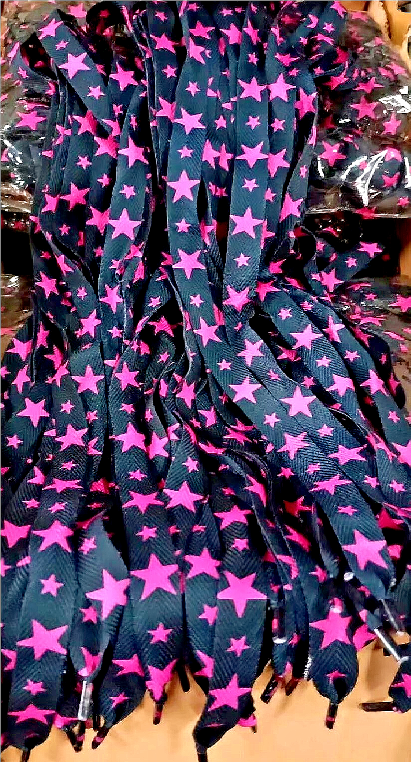 1 Pack 50 Paar Schnürsenkel Pink Sterne  flach bedruckt Rot 116cm Schuhbändel
