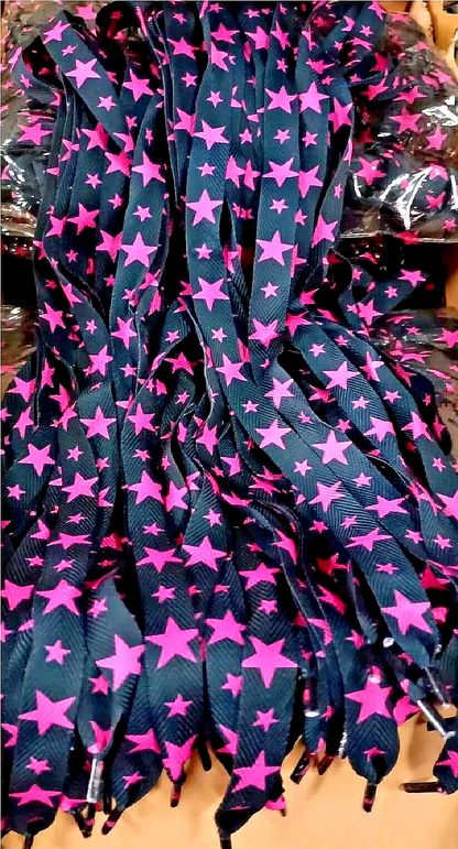 1 Pack 50 Paar Schnürsenkel Pink Sterne  flach bedruckt Rot 116cm Schuhbändel