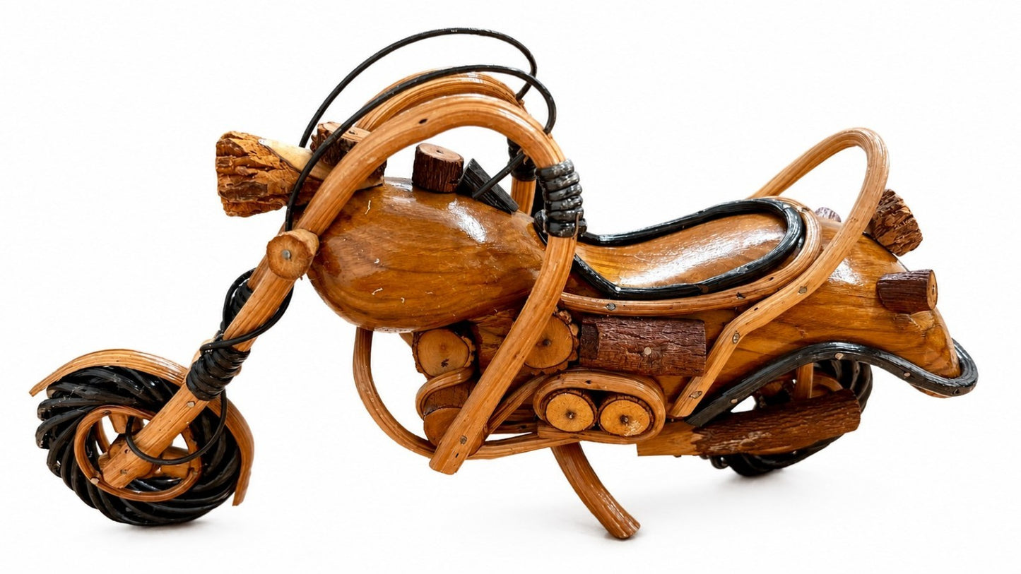 Motorrad aus Holz 35 cm Handarbeit Thailändisch Deko Bike Skulptur Chopper