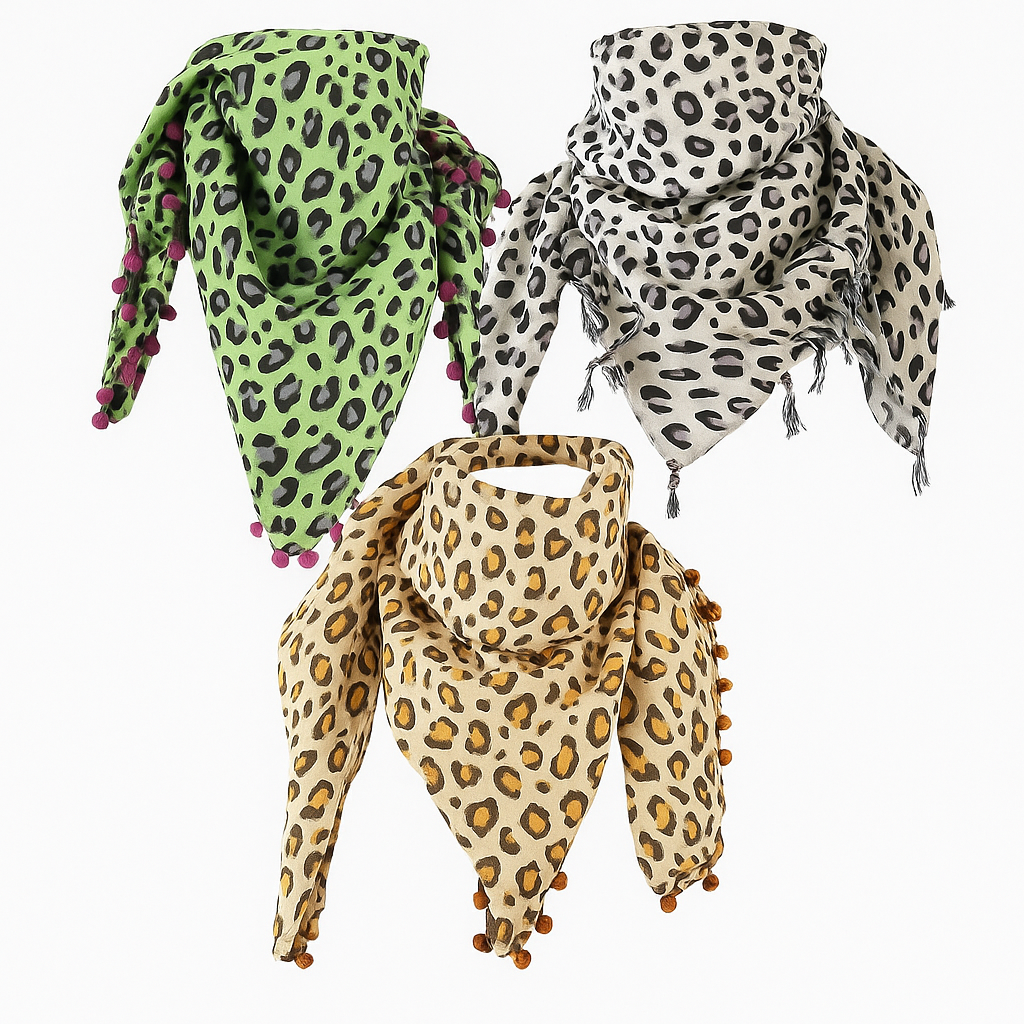 3er Set Leopard Tücher Halstuch Animal Print Chiffon Vintage Damen Schal Mode
