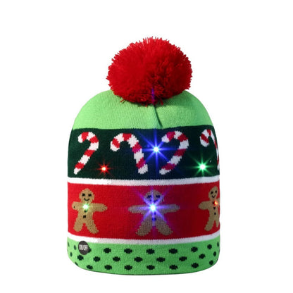 2er Set LED Licht Mütze Lebkuchen & Tanne Weihnachtsmütze Strickmütze Weihnachten