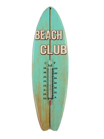 Blechschild mit Thermometer Beach Club 37x11 cm Surfboard Tiki Bar Schild Surf