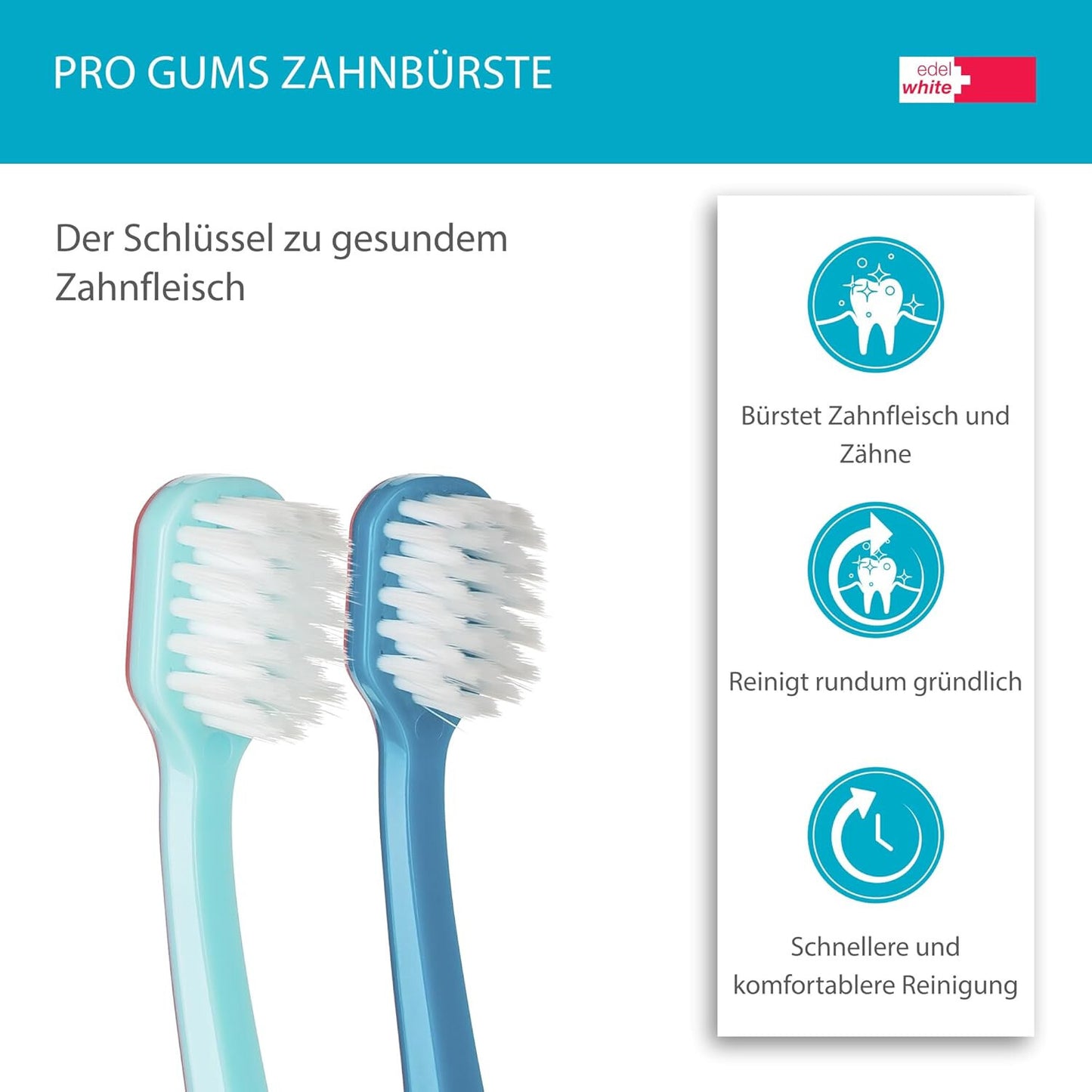 1x edel white Zahnbürste Pro Gums Ultrasoft+ Anti Stress Breiter Bürstenkopf