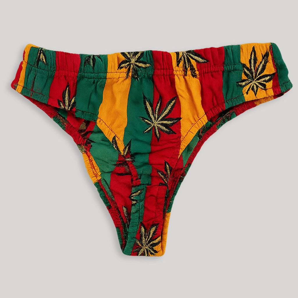 Bunter Tanga Slip mit Hanfblatt Muster Rasta String Reggae Jamaica Style Hanf