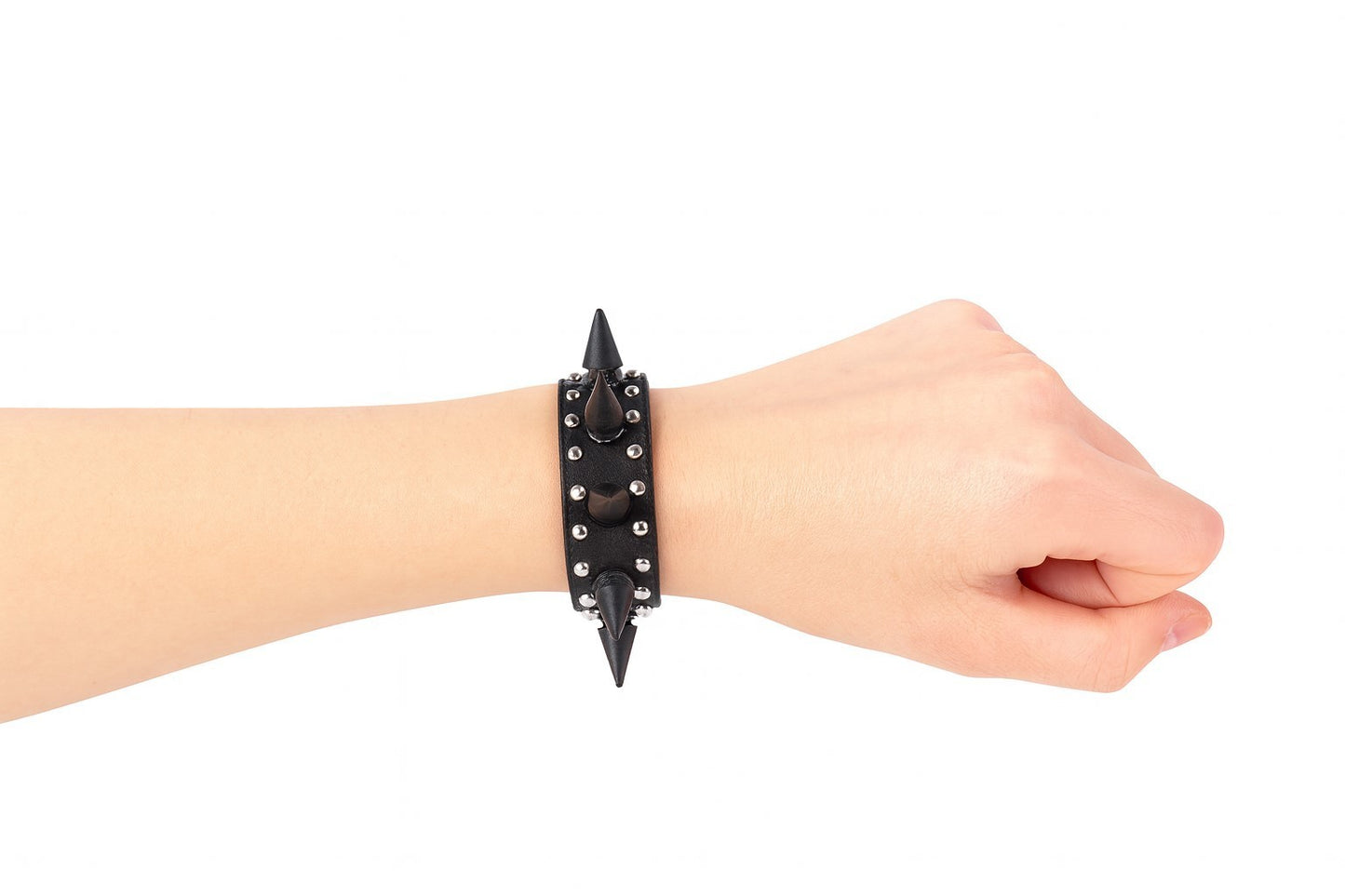 Lederarmband Schwarz mit Spikes und Nieten Biker Rocker Gothic Metal Punk Unisex