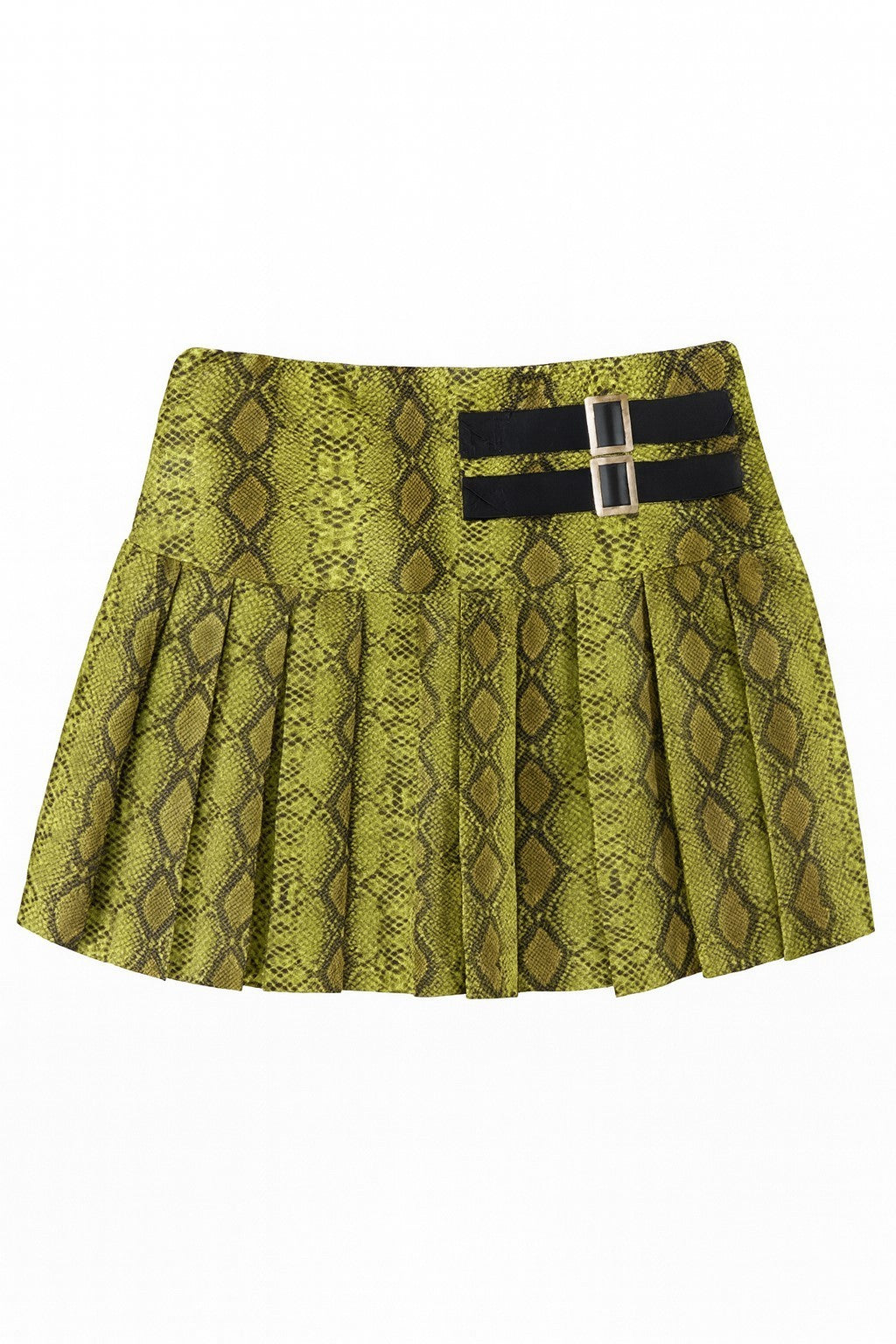 Faltenrock mit Schlangenhaut Muster Grün Minirock Elastischer Bund Größe XS/S