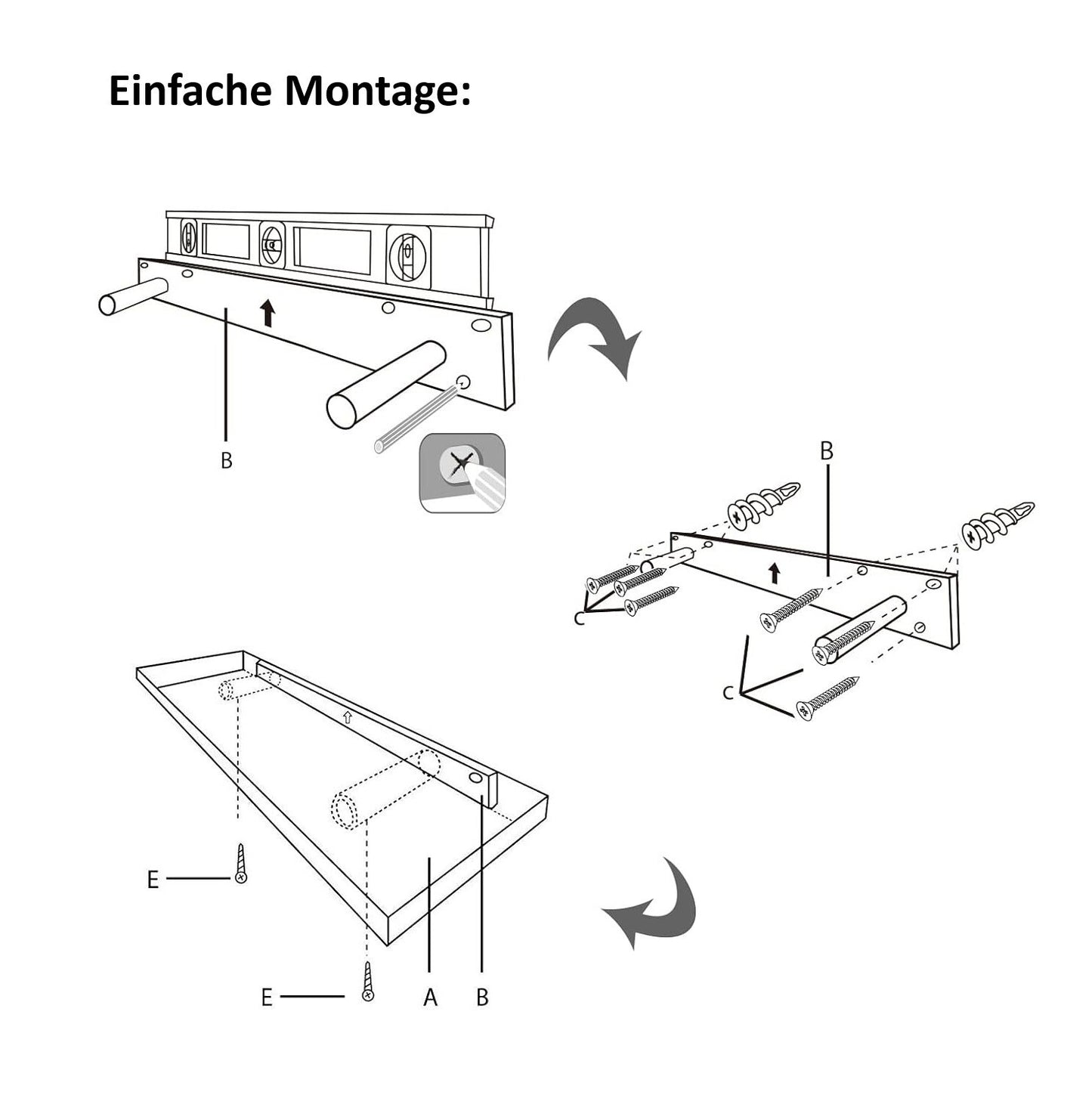 Schwebendes Wandregal 2er Set Echtholz Braun 60cm Regal Küche Büro Wohnzimmer