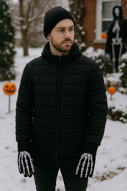 Schwarze Handschuhe Skeletthand Knochen Skelett Halloween Knochenhandschuhe
