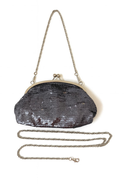 Handtasche Grau mit Pailletten Abendtasche Clutch Elegant Hochzeit Umhängtasche