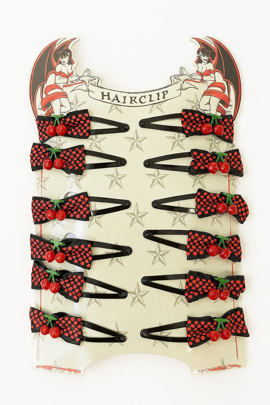 12x Haarklammern Gepunktet Schleifen Kirschen Haarspangen Haarclips Rockabilly