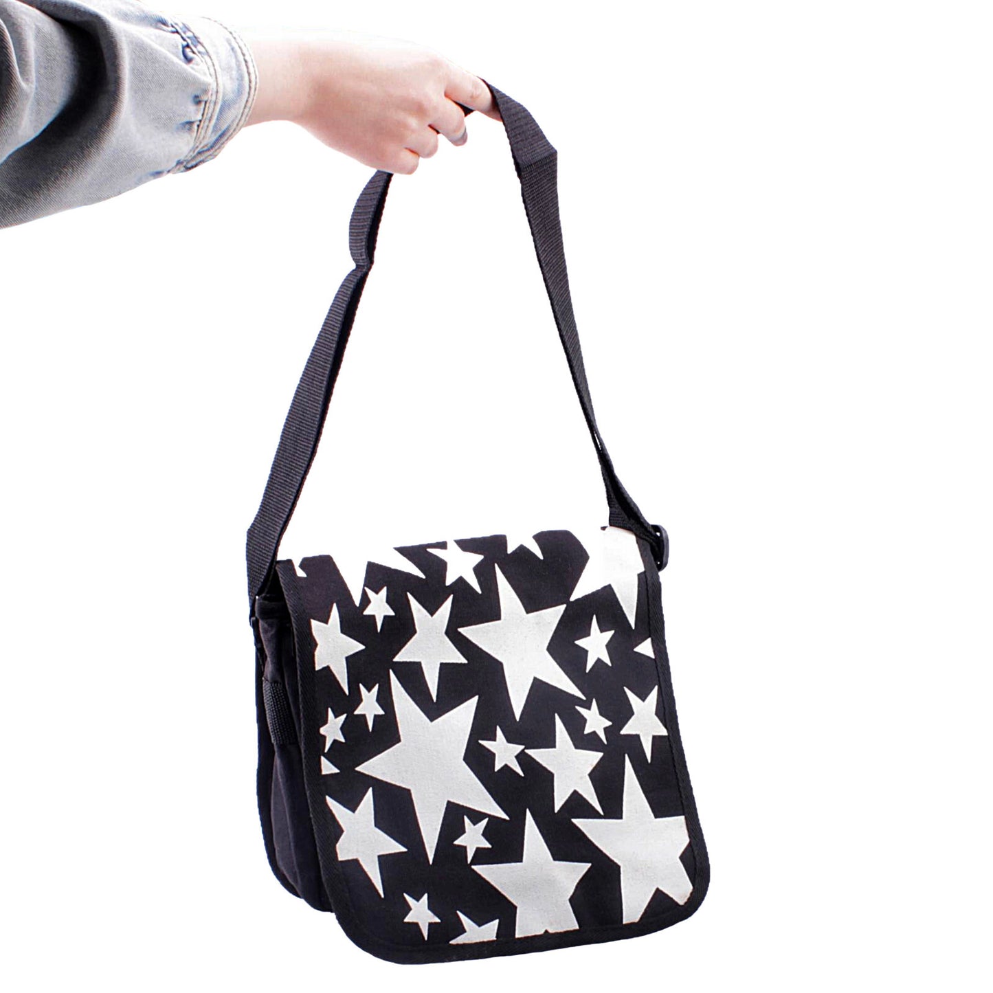 Taschen-Set Damen Schultertasche Handtasche Kosmetiktasche Sterne schwarz weiß rosa