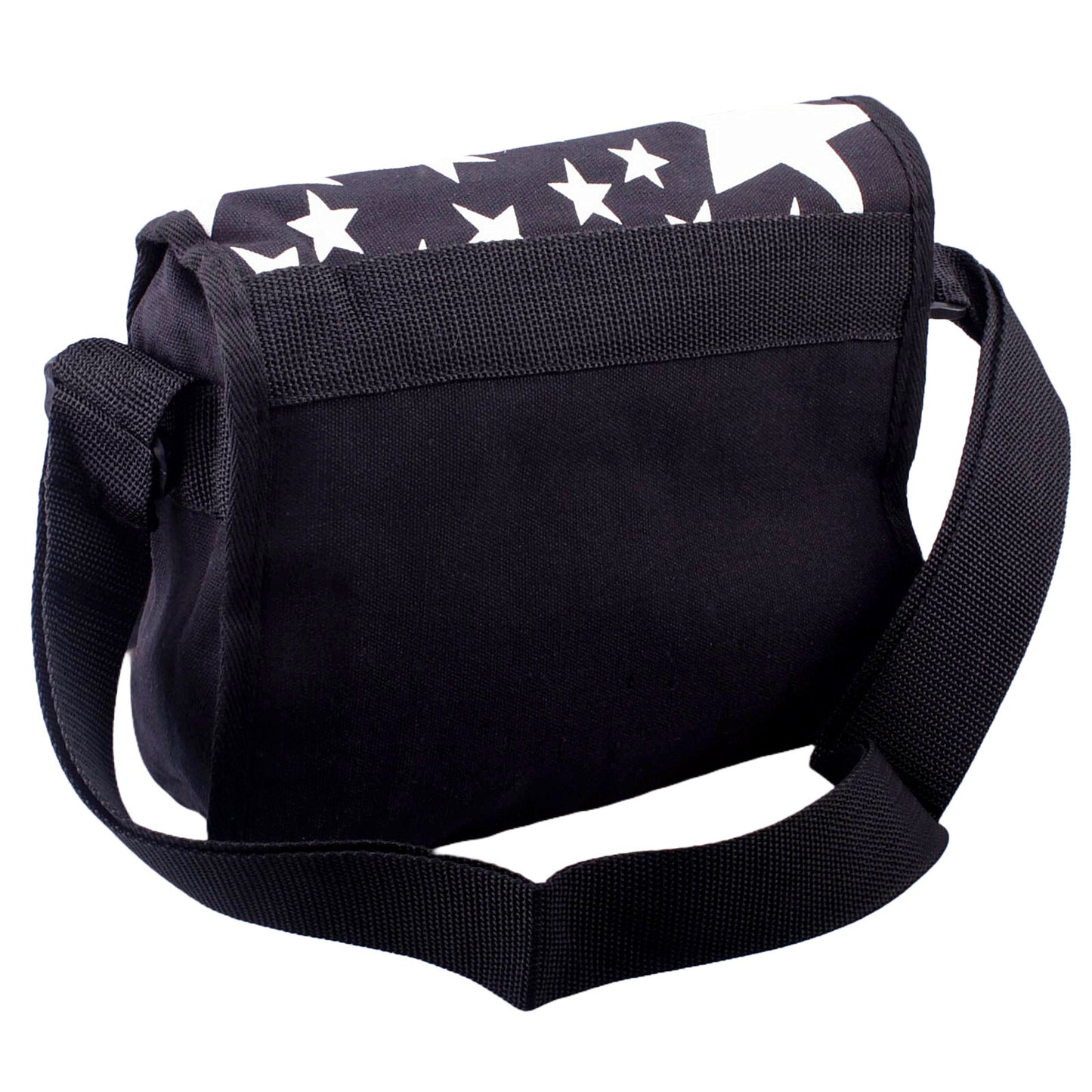 Schwarze Damen Schultertasche Handtasche mit weißen Sternen & Überschlag verstellbar