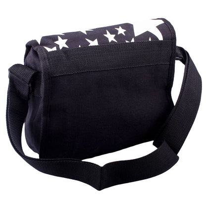 Schwarze Damen Schultertasche Handtasche mit weißen Sternen & Überschlag verstellbar