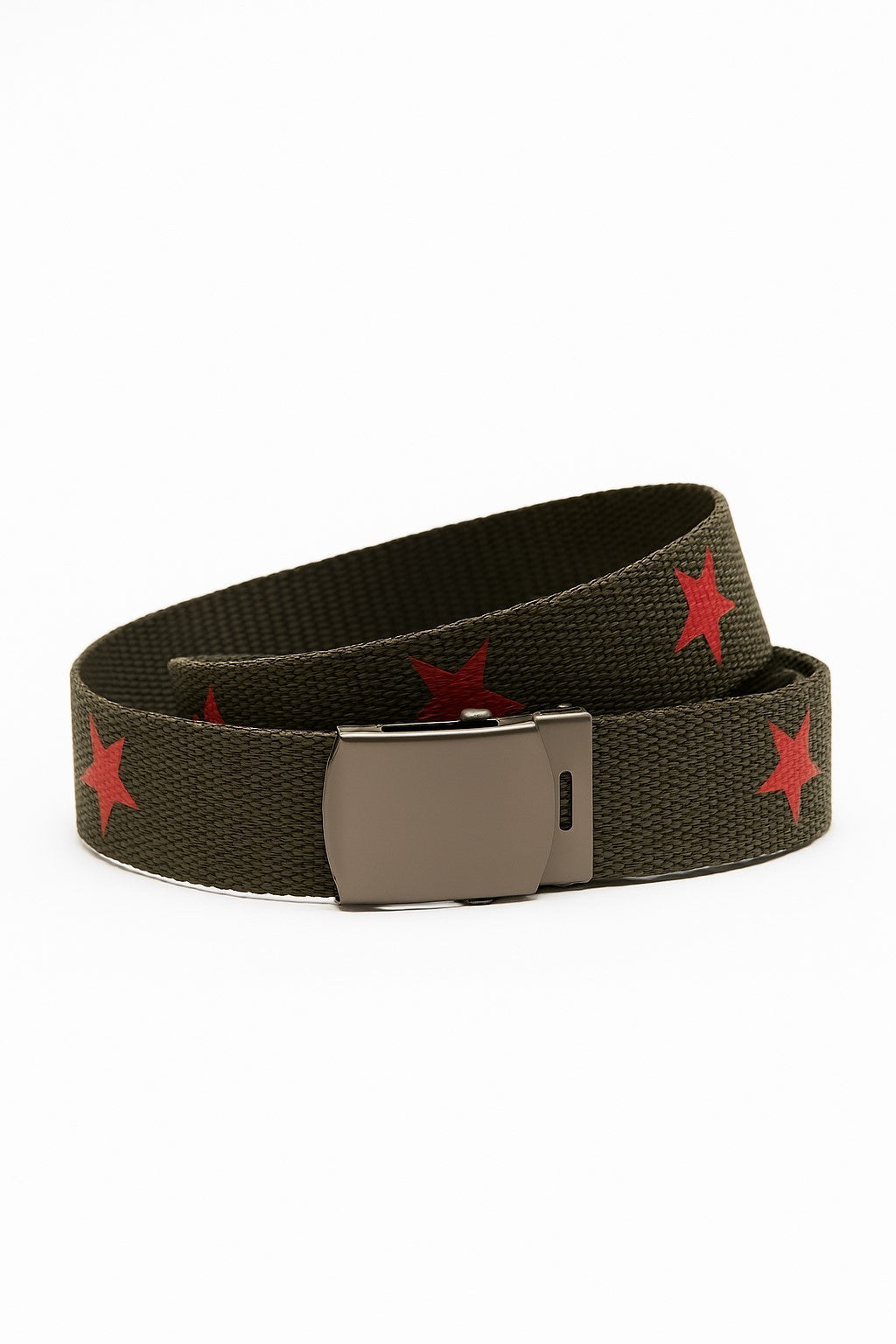 Gürtel Belt Dunkelgrün mit Roten Sternen 110 cm Hüftgürtel Unisex Accessoires Mode