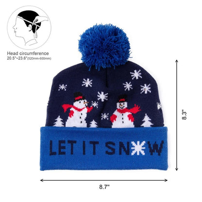 2er Set LED Licht Mütze Let it Snow Dunkel- & Hellblau Weihnachtsmütze Strickmütze