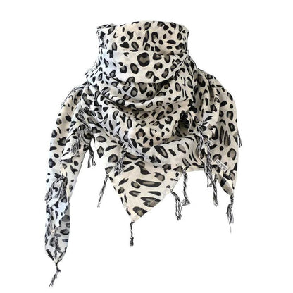 Tuch Damen Leopard Tuch Fransen Halstuch weiß schwarz Schal Safari Look Animal