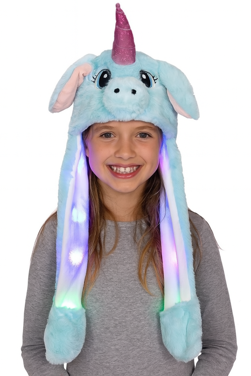 3er Set LED Licht Mütze Einhorn / Katze / Panda Wackelohr Plüsch Bewegliche Ohren