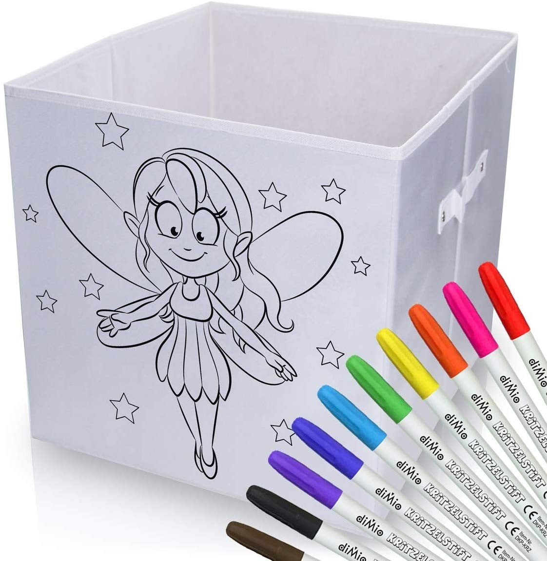 diMio Aufbewahrungsbox Fee 35x35x33cm zum bemalen inkl. Buntstifte Faltbox Korb