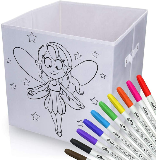 diMio Aufbewahrungsbox Fee 35x35x33cm zum bemalen inkl. Buntstifte Faltbox Korb