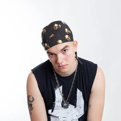 Bandana Kopftuch mit Skull & Rose Aufdruck Biker Kopftuch Piratentuch Totenkopf Skull Unisex