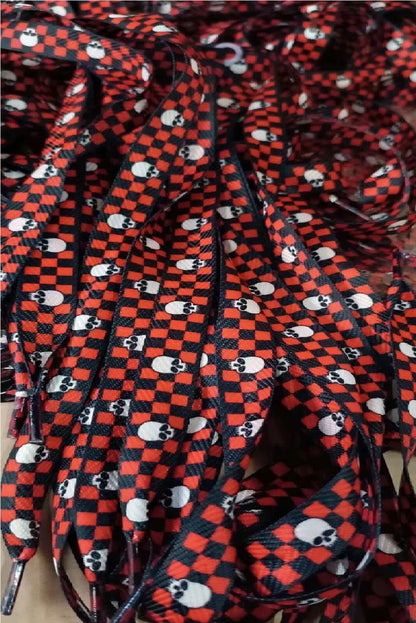 1 Karton 50 Paar Schnürsenkel Skull Totenkopf Karo Schwarz Rot 116cm 20mm