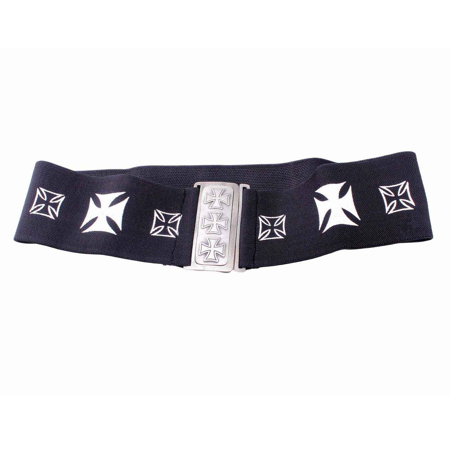 Stretch Gürtel Belt Schwarz/Weiß Wappen Kreuz Taillengürtel Gothic Retro Vintage Mode