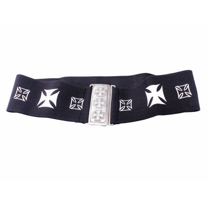 Stretch Gürtel Belt Schwarz/Weiß Wappen Kreuz Taillengürtel Gothic Retro Vintage Mode