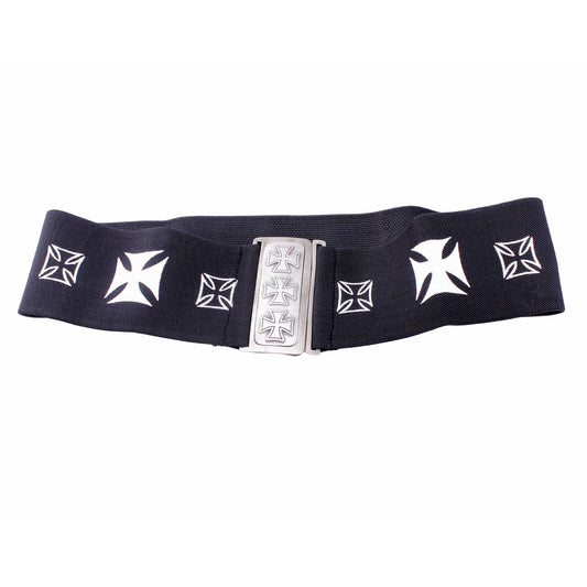Stretch Gürtel Belt Schwarz/Weiß Wappen Kreuz Taillengürtel Gothic Retro Vintage Mode