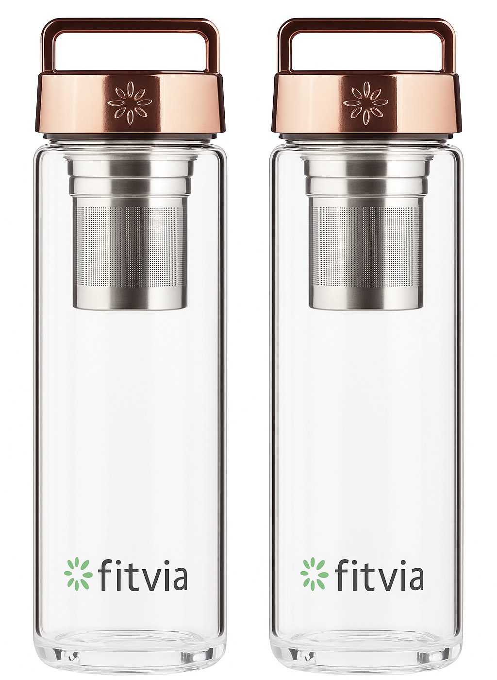 2x Fitvia Teeflasche Glas doppelwandig 380ml Teesieb Thermo Trinkflasche flasche