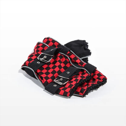 Armstulpen mit Metallschnallen Schwarz Rot Schachbrett Karo Gothic Punk Rocker