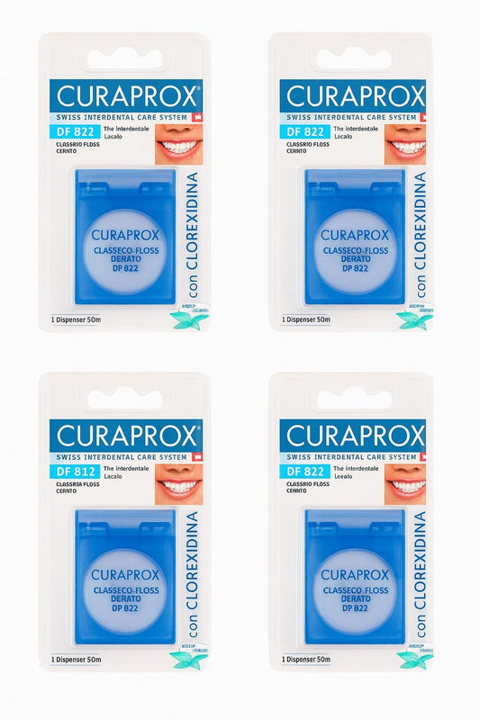 4er Set Curaprox DF 822 Classico Floss je 50m Spender Zahnseide Zahnreinigung