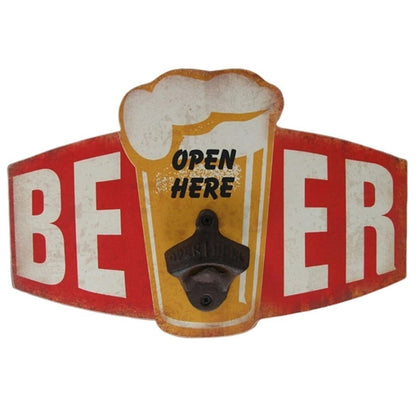 Schild Beer Open Here mit Flaschenöffner 30x19 cm Drink Bier Deko Kneipe Gastro