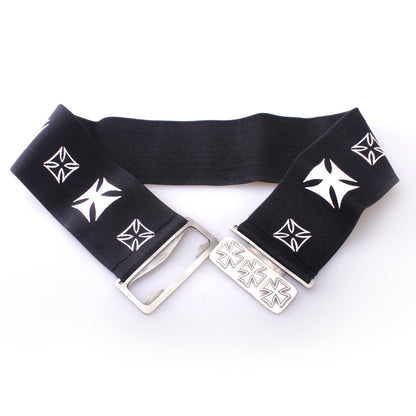 Stretch Gürtel Belt Schwarz/Weiß Wappen Kreuz Taillengürtel Gothic Retro Vintage Mode