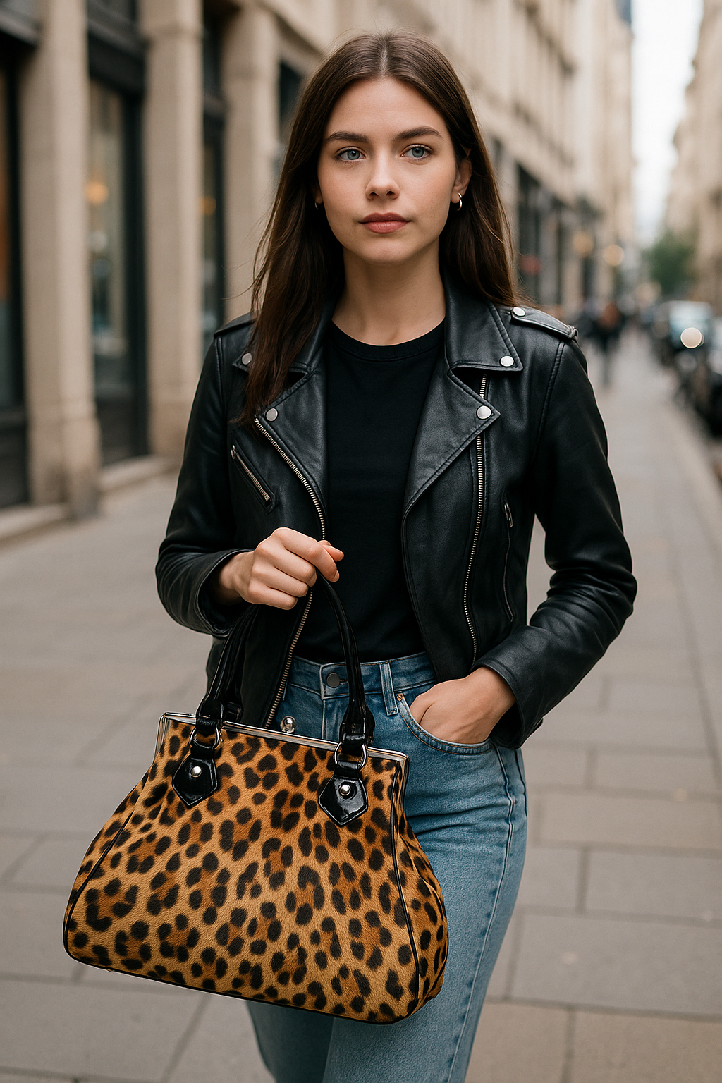 Modische Damen Handtasche Leopard Plüsch Mode Accessoires Vintage Retro Tasche