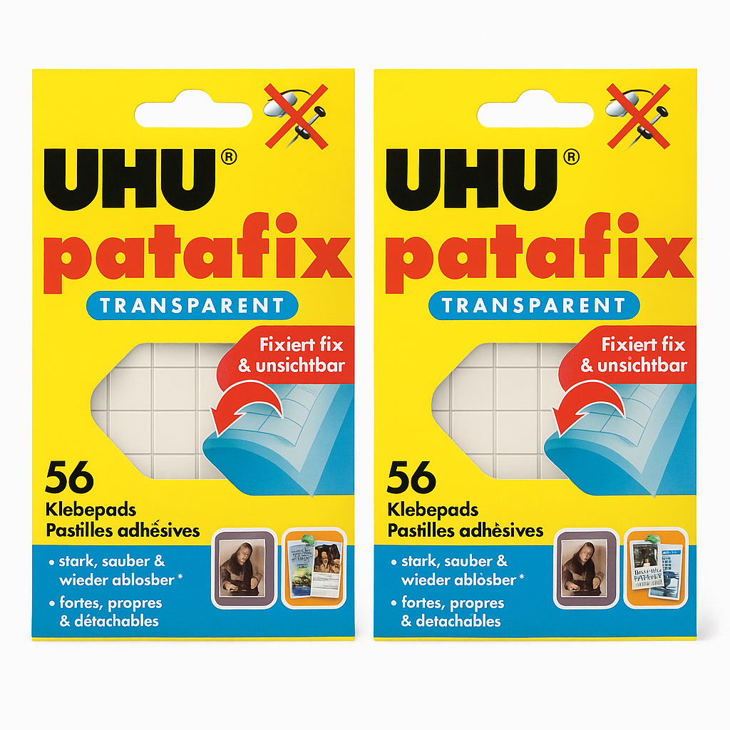 2x UHU Patafix Transparent Klebepads wiederverwendbar ablösbar Papier Wand Fotos