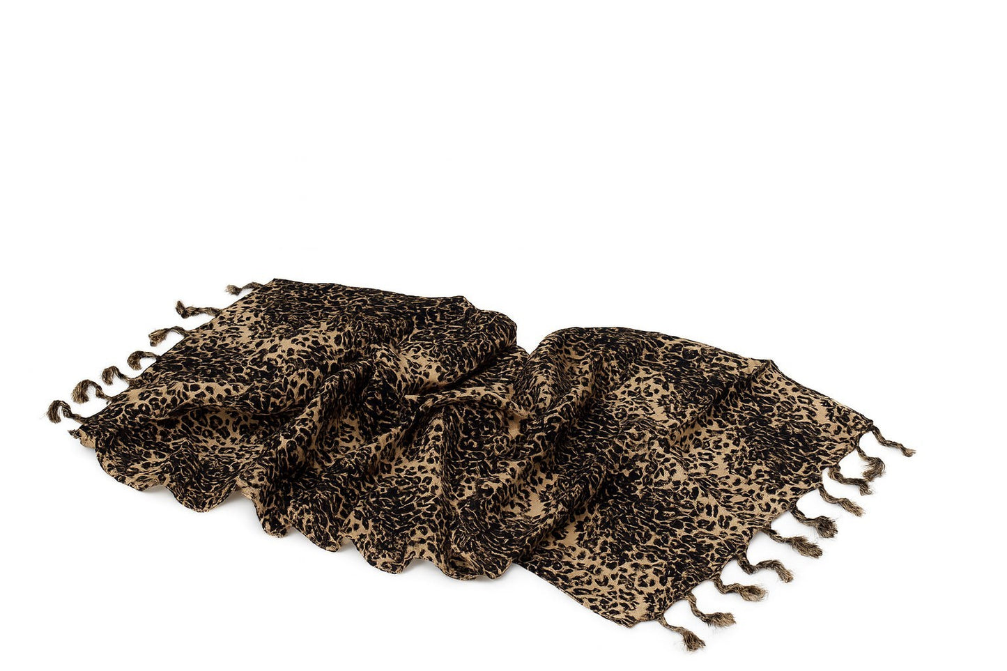 Schal Tuch Leoparden Muster Braun Fransen Halstuch Animal Print Kopftuch Mode
