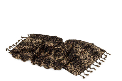 Schal Tuch Leoparden Muster Braun Fransen Halstuch Animal Print Kopftuch Mode