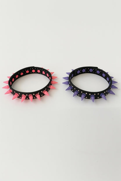 2er Set Halsband Pink & Lila Spikes Nieten Choker Punk Emo Rock Gothic Festival
