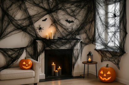 Spinnennetz Schwarz 700g Netz Halloween Party Dekoration Spinnenweben Horror