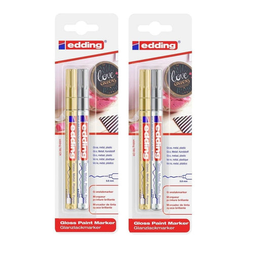 2x 2er Set Edding 780 CR Gold Silber 0,8 mm Glanzlackmarker Lackstift Permanent