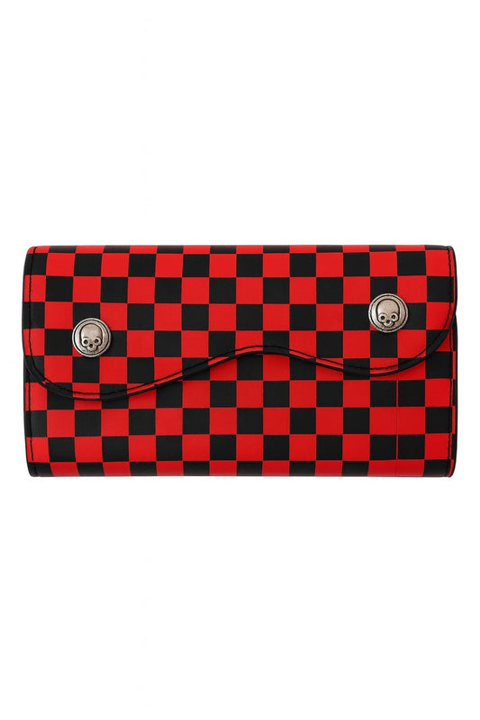 Geldbeutel Schwarz/Rot Kariert Geldbörse Portemonnaie Accessoires Vintage Damen
