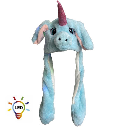 2er Set LED Licht Einhorn/Katze Blau/Pink Wackelohr Plüsch Mütze Bewegliche Ohren